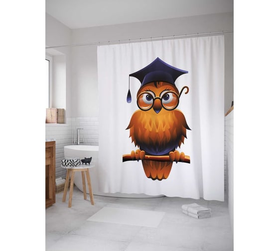 Штора (занавеска) для ванной JoyArty "Мудрая сова" из сатена, 180х200 см с крючками, sc_4627 1