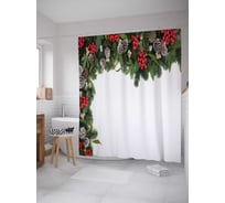 Штора (занавеска) для ванной JoyArty "Рождественские шишки" из сатена, 180х200 см с крючками, sc_37063