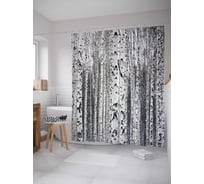 Штора (занавеска) для ванной JoyArty "Березовый рай" из сатена, 180х200 см с крючками, sc_3443