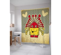 Штора (занавеска) для ванной JoyArty "Веселый монстрик" из сатена, 180х200 см с крючками, sc_36505