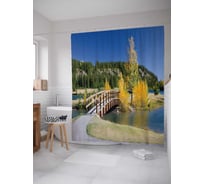 Штора (занавеска) для ванной JoyArty "Мост на остров" из сатена, 180х200 см с крючками, sc_36503