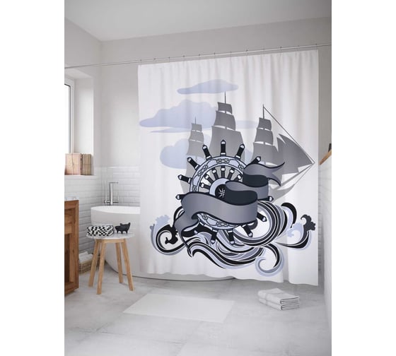 Штора (занавеска) для ванной JoyArty "Тени океана" из сатена, 180х200 см с крючками, sc_9847 1