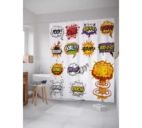 Штора (занавеска) для ванной JoyArty "Возгласы в комиксах" из сатена, 180х200 см с крючками, sc_38741