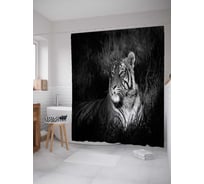 Штора (занавеска) для ванной JoyArty "Тигр в ночи" из сатена, 180х200 см с крючками, sc_38188