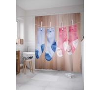 Штора (занавеска) для ванной JoyArty "Носочки для новорожденных" из сатена, 180х200 см с крючками, sc_35129