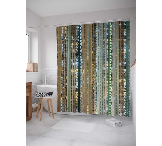 Штора (занавеска) для ванной JoyArty "Космические небоскребы" из сатена, 180х200 см с крючками, sc_3466 1