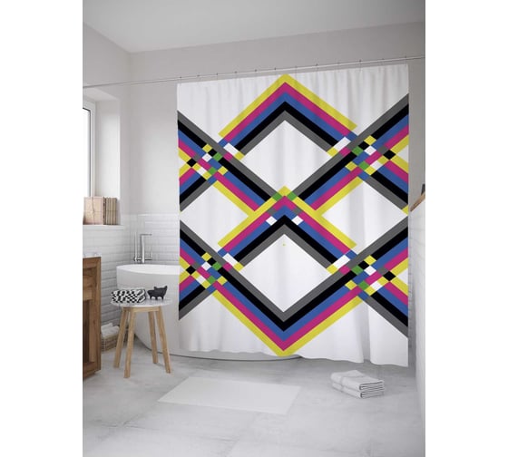 Штора (занавеска) для ванной JoyArty "Орнамент из полос" из сатена, 180х200 см с крючками, sc_36572 1