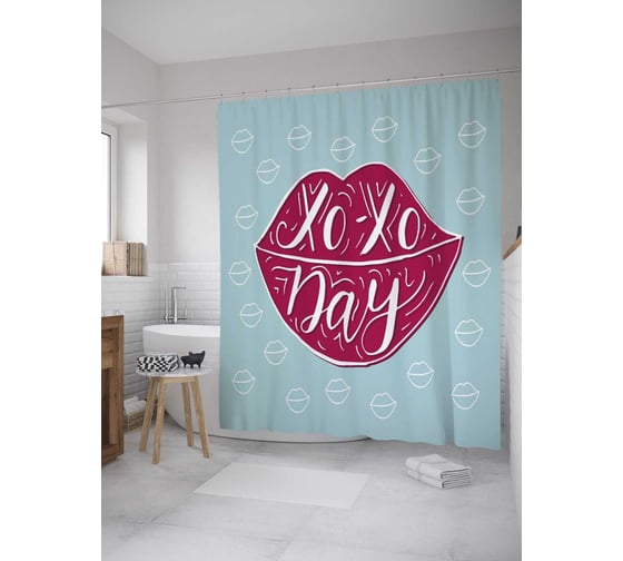 Штора (занавеска) для ванной JoyArty "День поцелуев" из сатена, 180х200 см с крючками, sc_36439 1