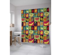 Штора (занавеска) для ванной JoyArty "Ягоды-фрукты" из сатена, 180х200 см с крючками, sc_36575
