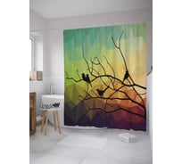 Штора (занавеска) для ванной JoyArty "Птицы на ветках" из сатена, 180х200 см с крючками, sc_33065