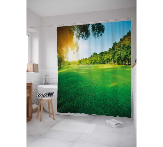 Штора (занавеска) для ванной JoyArty "Утреннее спокойствие" из сатена, 180х200 см с крючками, sc_36598