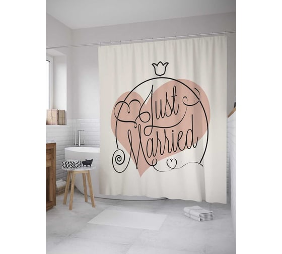 Штора (занавеска) для ванной JoyArty "Молодожены" из сатена, 180х200 см с крючками, sc_35175 1