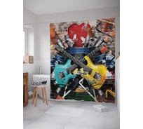 Штора (занавеска) для ванной JoyArty "Граффити гитар" из сатена, 180х200 см с крючками, sc_38916455