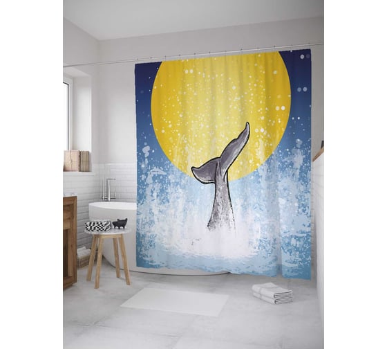 Штора (занавеска) для ванной JoyArty "Ныряние кита" из сатена, 180х200 см с крючками, sc_33553 1
