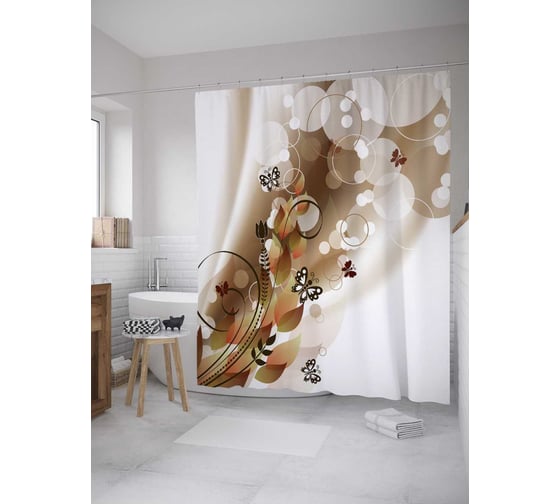 Штора (занавеска) для ванной JoyArty "Классическая орхидея" из сатена, 180х200 см с крючками, sc_33521 1