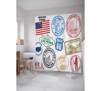 Штора (занавеска) для ванной JoyArty "Американские печати" из сатена, 180х200 см с крючками, sc_36832