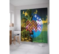 Штора (занавеска) для ванной JoyArty "Пальма у бунгало" из сатена, 180х200 см с крючками, sc_5024