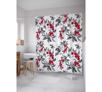 Штора (занавеска) для ванной JoyArty "Ветки рябины" из сатена, 180х200 см с крючками, sc_38380