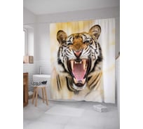 Штора (занавеска) для ванной JoyArty "Яростный рык" из сатена, 180х200 см с крючками, sc_38686