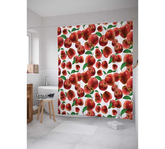 Штора (занавеска) для ванной JoyArty "Яблочный дождь" из сатена, 180х200 см с крючками, sc_52738 1