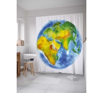 Штора (занавеска) для ванной JoyArty "Планета Земля акварелью" из сатена, 180х200 см с крючками, sc_37987