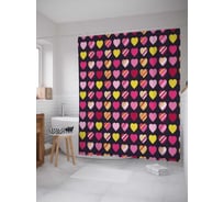Штора (занавеска) для ванной JoyArty "Полосатые сердечки" из сатена, 180х200 см с крючками, sc_37329