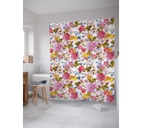 Штора (занавеска) для ванной JoyArty "Цветастые переплетения" из сатена, 180х200 см с крючками, sc_71211