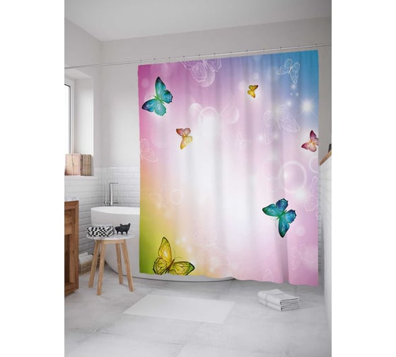 Штора (занавеска) для ванной JoyArty "Градиентные бабочки" из сатена, 180х200 см с крючками, sc_38460 1