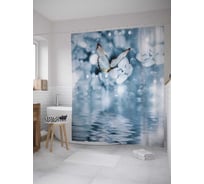 Штора (занавеска) для ванной JoyArty "Бабочка над водой" из сатена, 180х200 см с крючками, sc_33960