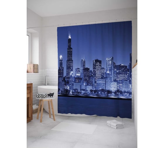 Штора (занавеска) для ванной JoyArty "Ночной Манхеттен" из сатена, 180х200 см с крючками, sc_37307 1