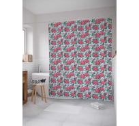 Штора (занавеска) для ванной JoyArty "Пестрые малиновые цветы" из сатена, 180х200 см с крючками, sc_68967