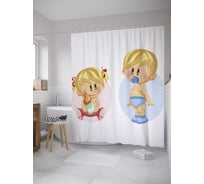 Штора (занавеска) для ванной JoyArty "Два младенца" из сатена, 180х200 см с крючками, sc_35128