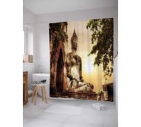 Штора (занавеска) для ванной JoyArty "Статуя Будды в джунглях" из сатена, 180х200 см с крючками, sc_9940
