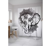 Штора (занавеска) для ванной JoyArty "Графический священный слон" из сатена, 180х200 см с крючками, sc_35403