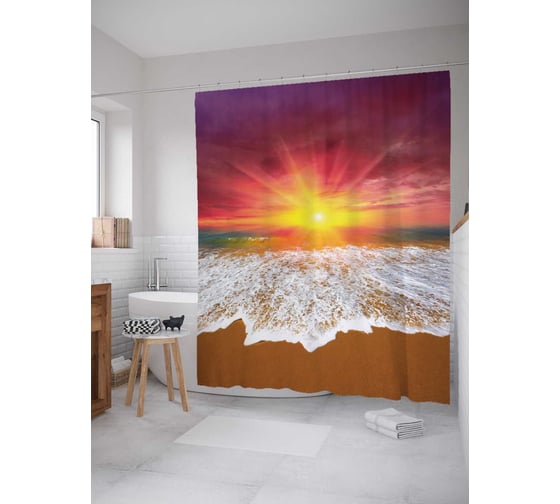 Штора (занавеска) для ванной JoyArty "Приятный закат" из сатена, 180х200 см с крючками, sc_3985 1
