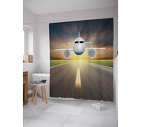 Штора (занавеска) для ванной JoyArty "Самолет на взлете" из сатена, 180х200 см с крючками, sc_5614