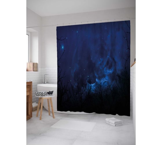 Штора (занавеска) для ванной JoyArty "Ночная тьма" из сатена, 180х200 см с крючками, sc_35632 1