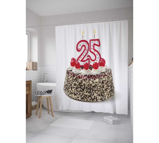 Штора (занавеска) для ванной JoyArty "Торт со свечами" из сатена, 180х200 см с крючками, sc_34168 1