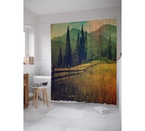 Штора (занавеска) для ванной JoyArty "Загон в горах" из сатена, 180х200 см с крючками, sc_38007