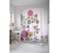 Штора (занавеска) для ванной JoyArty "Полосатые круги" из сатена, 180х200 см с крючками, sc_36533