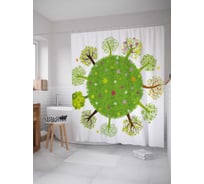 Штора (занавеска) для ванной JoyArty "Цветущая планета" из сатена, 180х200 см с крючками, sc_37977