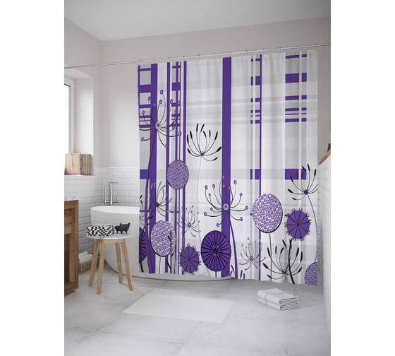 Штора (занавеска) для ванной JoyArty "Домашние одуванчики" из сатена, 180х200 см с крючками, sc_8292 1