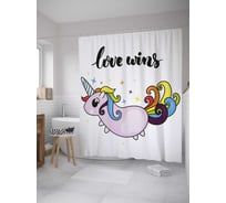 Штора (занавеска) для ванной JoyArty "Любовь побеждает" из сатена, 180х200 см с крючками, sc_33666