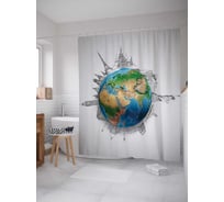 Штора (занавеска) для ванной JoyArty "Исторические строения на планете" из сатена, 180х200 см с крючками, sc_37976