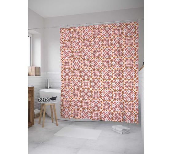 Штора (занавеска) для ванной JoyArty "Восточный флизелин" из сатена, 180х200 см с крючками, sc_35306 1