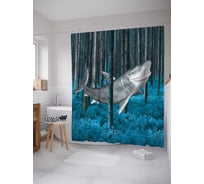 Штора (занавеска) для ванной JoyArty "Акула в лесу" из сатена, 180х200 см с крючками, sc_5276