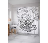 Штора (занавеска) для ванной JoyArty "Ленивец на плодовом дереве" из сатена, 180х200 см с крючками, sc_37846