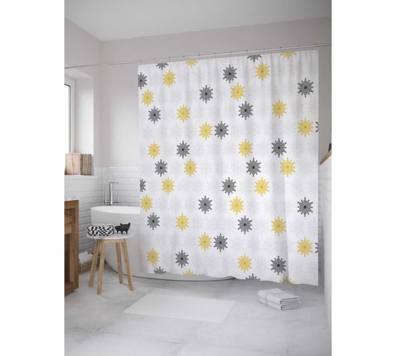 Штора (занавеска) для ванной JoyArty "Двухцветные снежинки" из сатена, 180х200 см с крючками, sc_34686 1