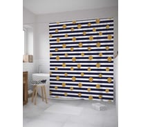 Штора (занавеска) для ванной JoyArty "Горох на полосах" из сатена, 180х200 см с крючками, sc_33808