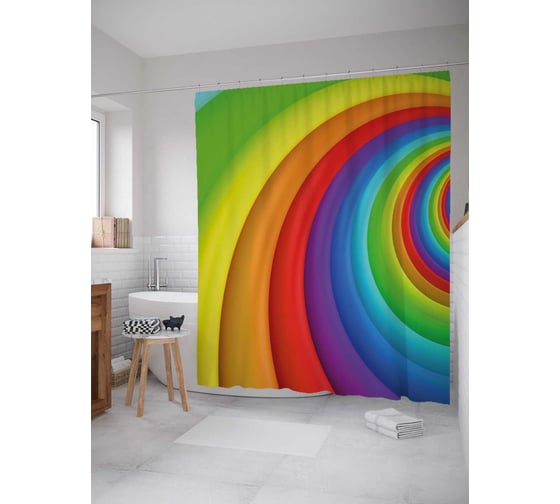 Штора (занавеска) для ванной JoyArty "Радужная спираль" из сатена, 180х200 см с крючками, sc_38487 1